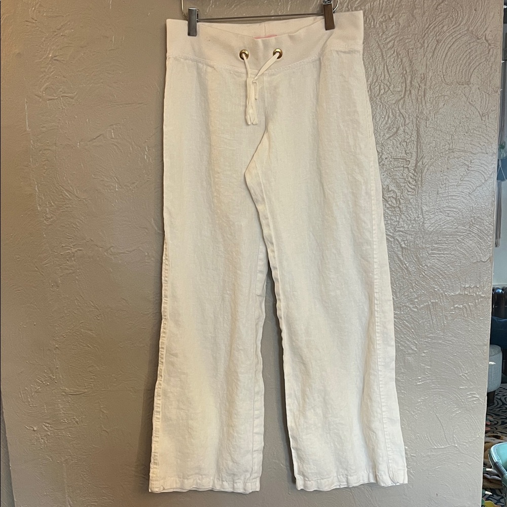 Lily Pulitzer White Wide-Leg 100% Linen Pants Small